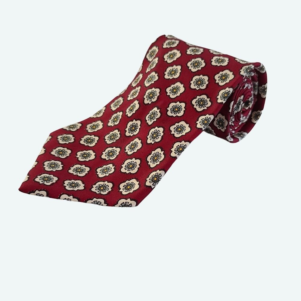 Polo By Ralph Lauren Vintage Men's Silk Floral Necktie Red &‎ White